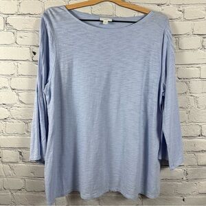 J. Jill Lightweight Tee Tunic 3/4 Bell Sleeves Pleated Arm Detail Light Blue L